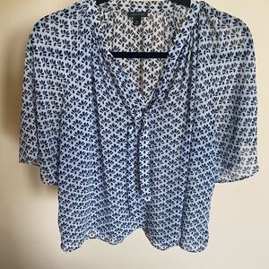 Ann Taylor Blue Womens Patterned Blouse